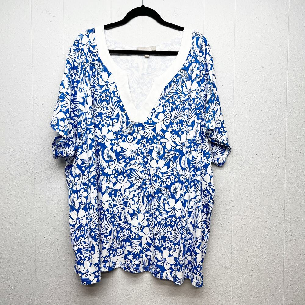 Woman Within Floral Top 4X Cotton Stretch Casual Wear Work Errands Breathable